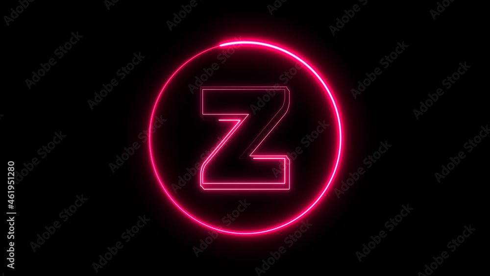 Neon font letter Z uppercase appear in center and disappear after some time. Animated pink neon alphabet symbol on black background. Neon font letter Z uppercase appear in center and disappear after some time. Animated pink neon alphabet symbol on black background.