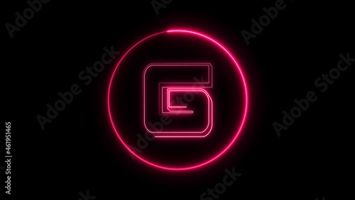 Neon font letter G uppercase appear in center and disappear after some time. Animated pink neon alphabet symbol on black background.