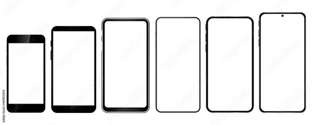 Realistic smartphone mockup. Mobile phone display, device screen frame and black smartphones. Vector illustration. Realistic smartphone mockup. Mobile phone display, device screen frame and black smartphones. Vector illustration.