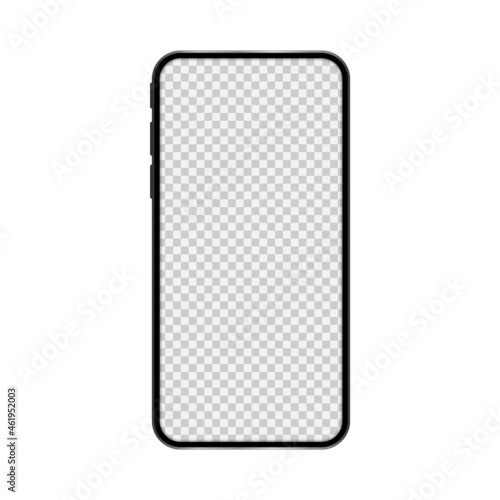 Realistic model smartphone with transparent screen. Smartphone mockup. Device front view. Vector illustration.