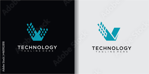 letter v icon, technology smart logo, computer and data related business, electronic logo vector, line symbol