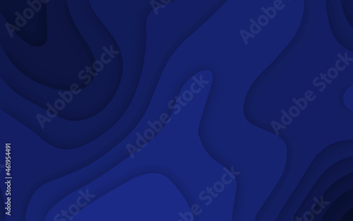 Papercut geometric topography or paper cut liquid geometric gradient pattern on blue 3D multi layer background. 