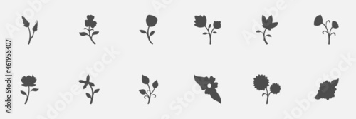 floral set of silhouettes of plants and flowers