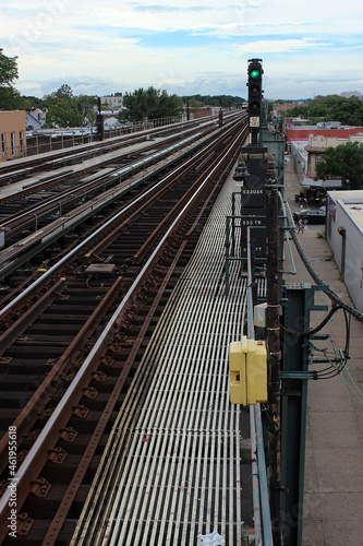 The rails of the railway over the city. The road from the ground metro rail.