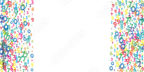 Falling colorful orderly numbers. Math study concept with flying digits. Perfect back to school mathematics banner on white background. Falling numbers vector illustration.