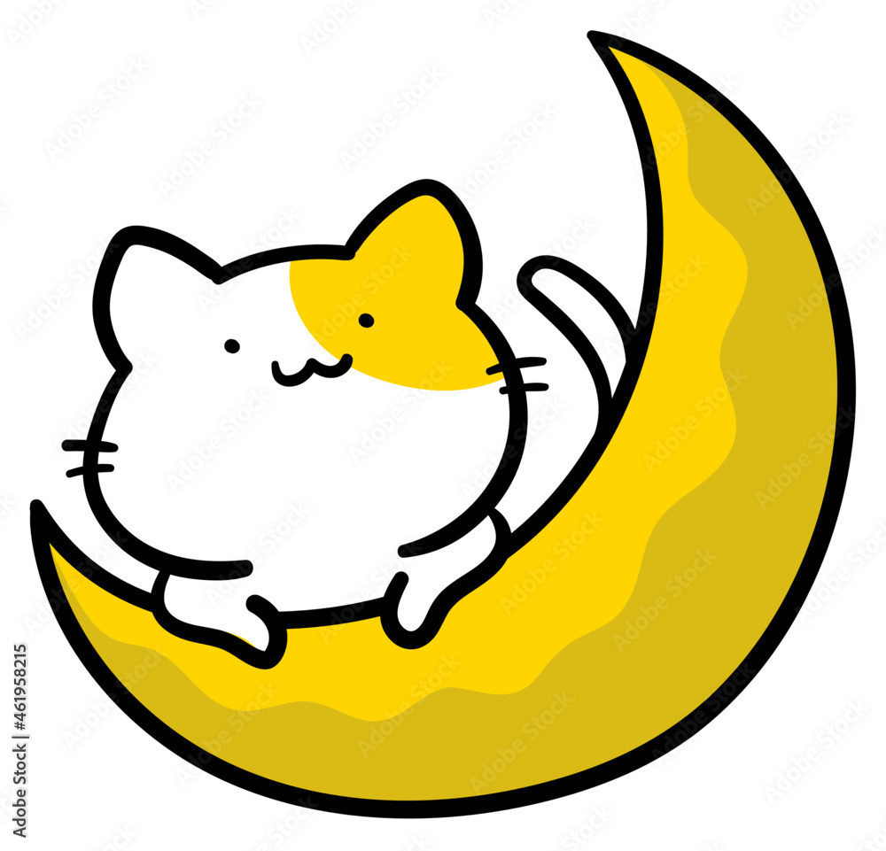 手描き風お月様とねこの手描きイラスト Stock Vector Adobe Stock