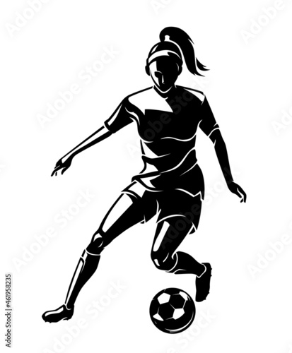 Woman Football Player, Shadowed Illustration