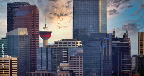 Calgary Downtown buildings during a dramatic sunset