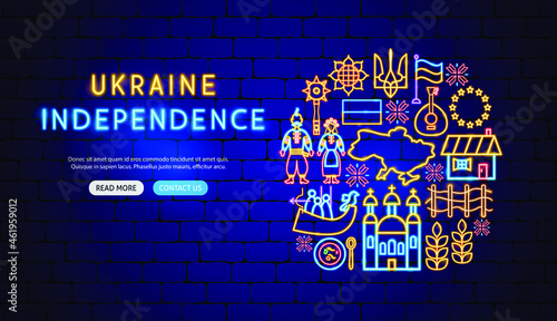 Ukraine Neon Banner Design. Vector Illustration of National Promotion.