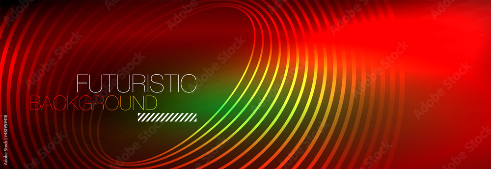Dark abstract background with glowing neon circles. Trendy layout template for business or technology presentation, internet poster or web brochure cover, wallpaper Dark abstract background with glowing neon circles. Trendy layout template for business or technology presentation, internet poster or web brochure cover, wallpaper