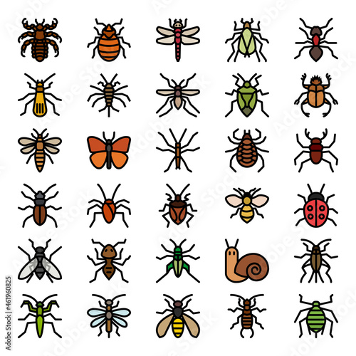 Filled outline icons for insects. © Graphic Mall