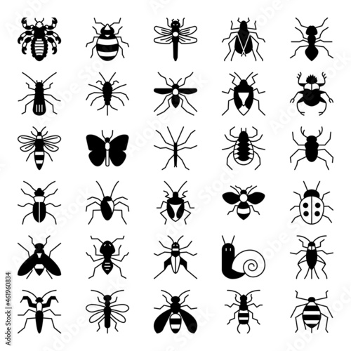Glyph icons for insects. © Graphic Mall