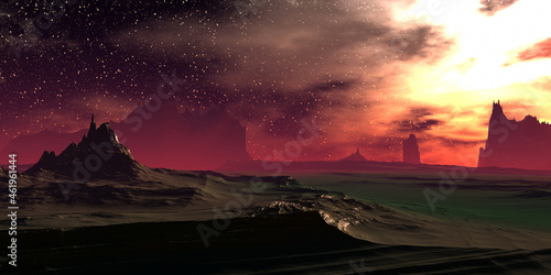 Alien Planet. Mountain. 3D rendering