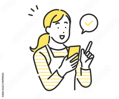 スマホを使って検索をする女性のイメージイラスト素材