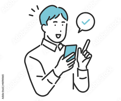 スマホを使って検索をする男性のイメージイラスト素材