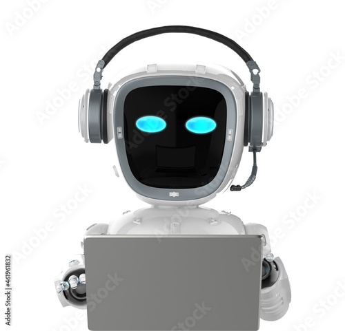 cyborg or robot assistant work with computer notebook