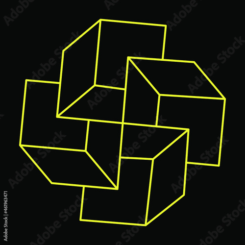 Impossible optical illusion shape. Optical art object. Impossible figures. Sacred geometry.
