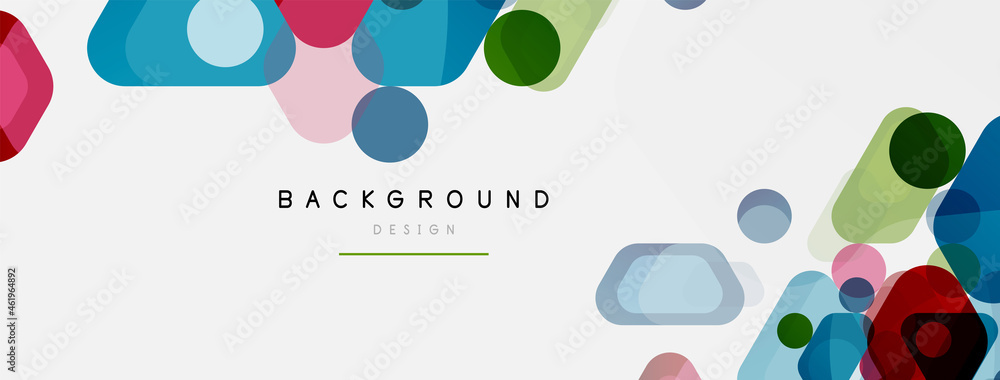 Obraz premium Color bubbles and rounded geometric shapes on white. Vector geometric minimal abstract background for wallpaper, banner, background, landing page