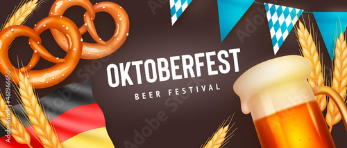 Festive oktoberfest horizontal background. Realistic oktoberfest event elements. Vector illustration