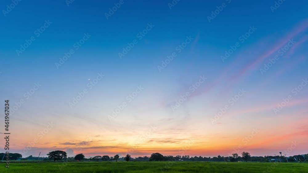 4K Time lapse of Twilight blue bright and orange yellow dramatic sunrise or sunset sky and Clouds moving away rolling in countryside or beach colorful cloudscape texture clouds air 4K Time lapse of Twilight blue bright and orange yellow dramatic sunrise or sunset sky and Clouds moving away rolling in countryside or beach colorful cloudscape texture clouds air