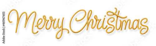 Golden Text Merry Christmas on White Background. Creative Typography for Christmas and New Year Season. Perfect for Greeting Card, Holiday Greeting Gift Poster