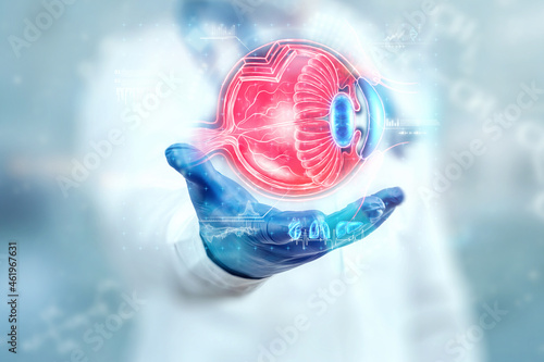 Foto Realistic human eye hologram, doctor checks eyesight