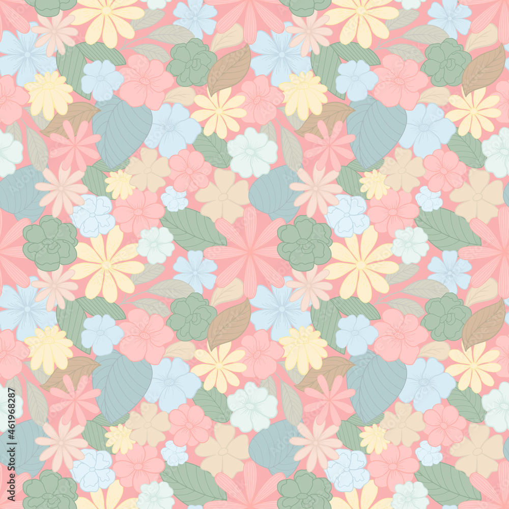 Floral ornament in retro style. Pastel flowers. Seamless pattern. Floral ornament in retro style. Pastel flowers. Seamless pattern.