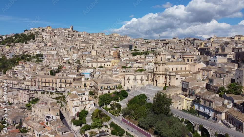 flying clockwise view of old town Modica in Sicily flying clockwise view of old town Modica in Sicily