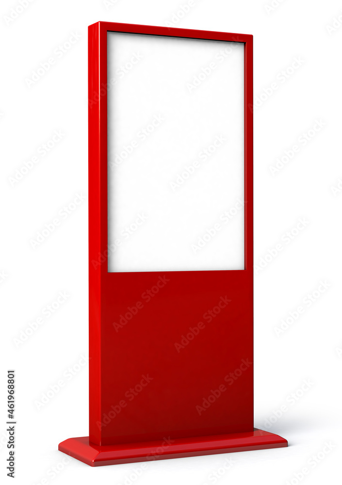 Red signboard with blank white sign mock up isolated on white. 3D illustration. Red signboard with blank white sign mock up isolated on white. 3D illustration.