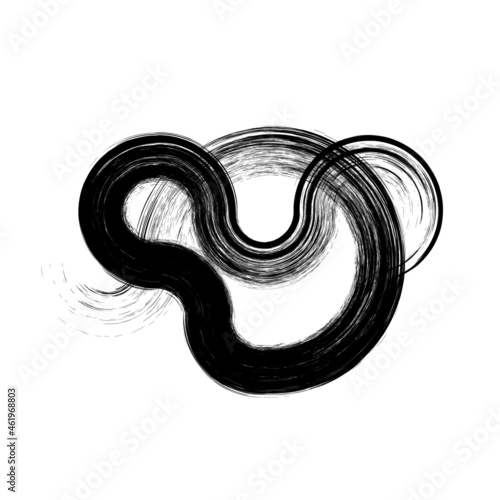 Curved Dry Brush Stroke . Chinese calligraphy . Japanese style . Snake logo. Asian design elements . Looped brush line . Vector