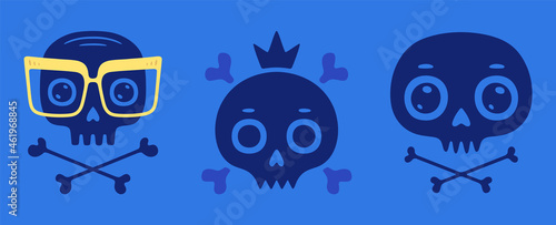 Funny skull. Modern logo. Retro skull dude Vintage skeleton.