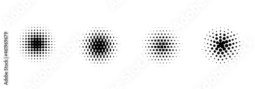 Set of vector halftone circles with dots. Pattern design elements gradient.