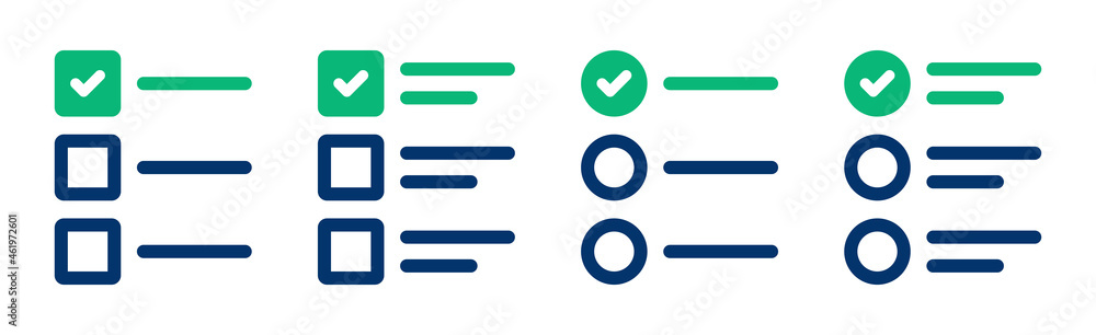 List icon. Tick mark on checkbox icon set. List icon. Tick mark on checkbox icon set.