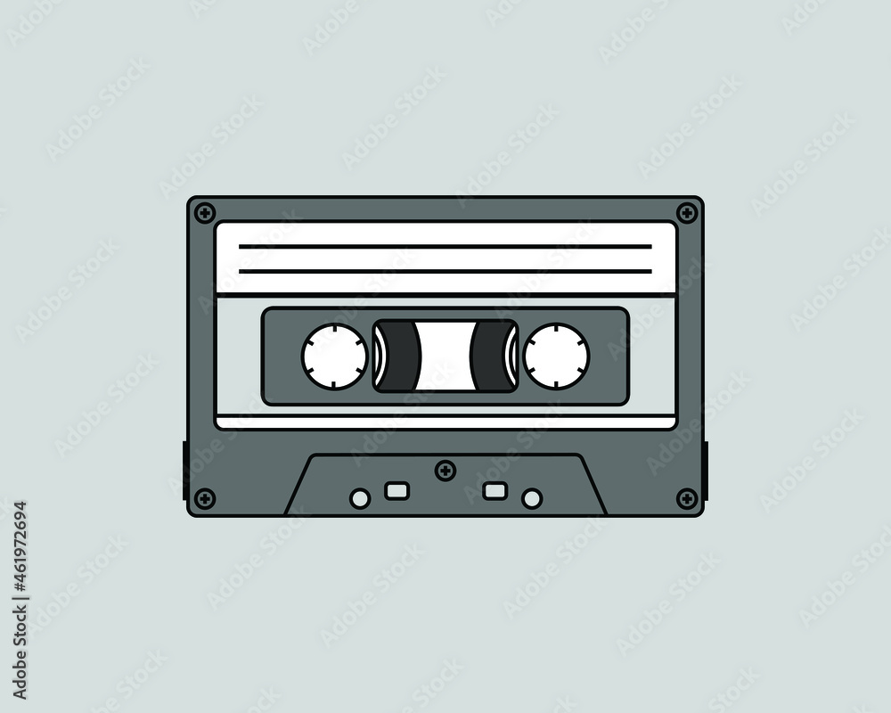 Obraz premium the cassette tape illustration in grey. a collection of the colored hand drawn doodles in vector graphics for creative element design.