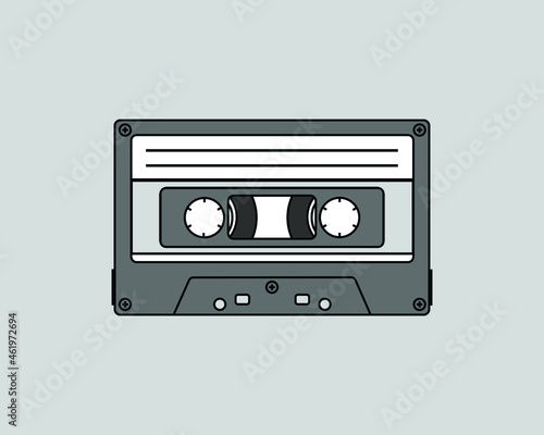 the cassette tape illustration in grey. a collection of the colored hand drawn doodles in vector graphics for creative element design.