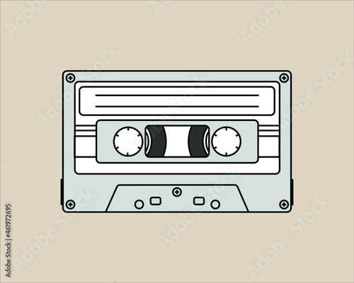 the cassette tape illustration in cream. a collection of the colored hand drawn doodles in vector graphics for creative element design.