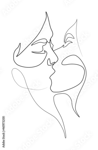 Vector illustration, Kiss of two girls, lesbian couples. lgbt concept, minimalistic one line style.