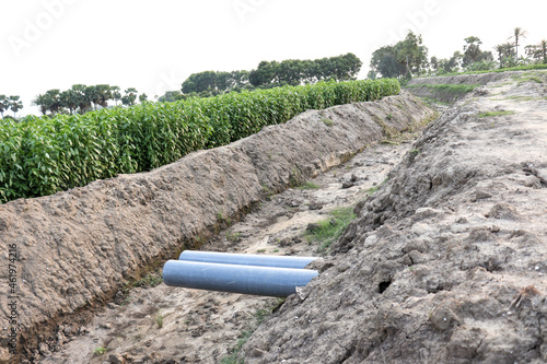 waterway channels earth canal view on field