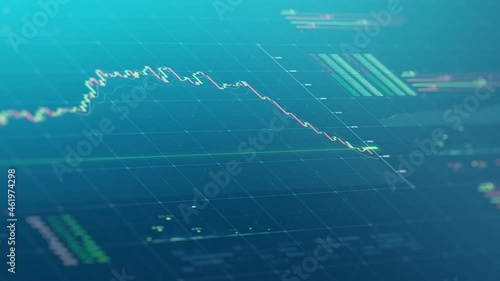Stock market graph animation. Crypto currency changing. Online market exchange. Chart of ethereum, bitcoin. Green, red candlestick, indexes. Increase and decrease. Financial Business data 4K clip loop