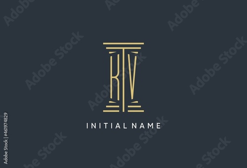 KV initial monogram with pillar shape logo design