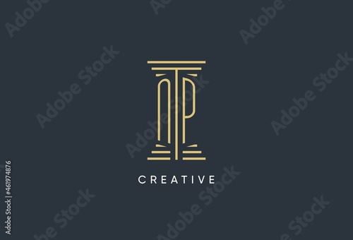 NP initial monogram with pillar shape logo design