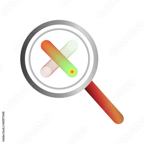 Female x chromosome stores hereditary information. Human woman gene. DNA molecule under a magnifying glass for study in educational institutions and scientific research. Vector isolated illustration.