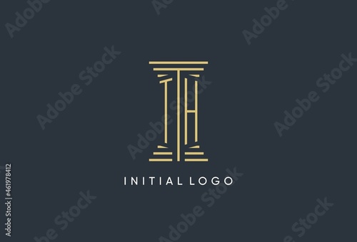 TH initial monogram with pillar shape logo design