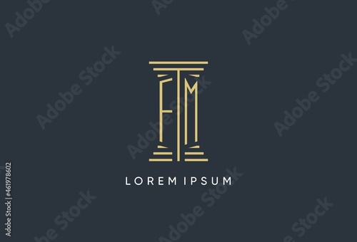 FM initial monogram with pillar shape logo design