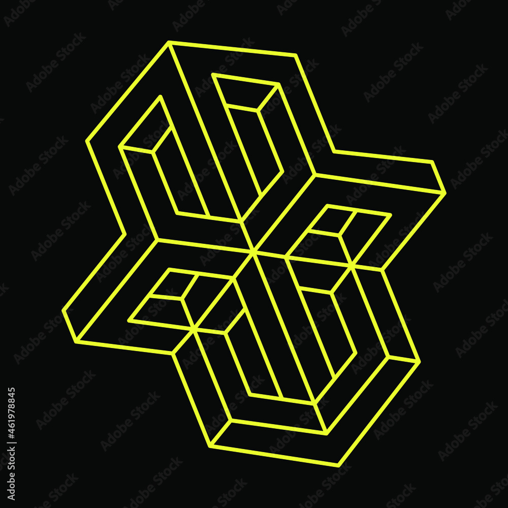 Impossible shapes. Optical illusion. Linear infinite object. Abstract eternal geometric figure. Impossible geometry sign outline. Optical art. Impossible shapes. Optical illusion. Linear infinite object. Abstract eternal geometric figure. Impossible geometry sign outline. Optical art.