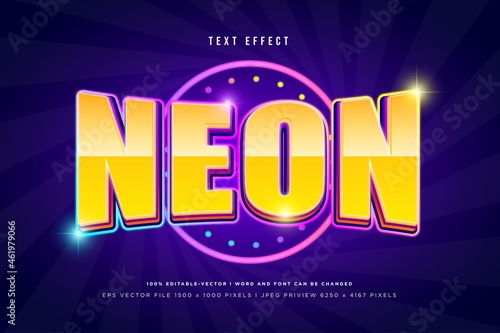 Neon 3d text effect on dark purple background