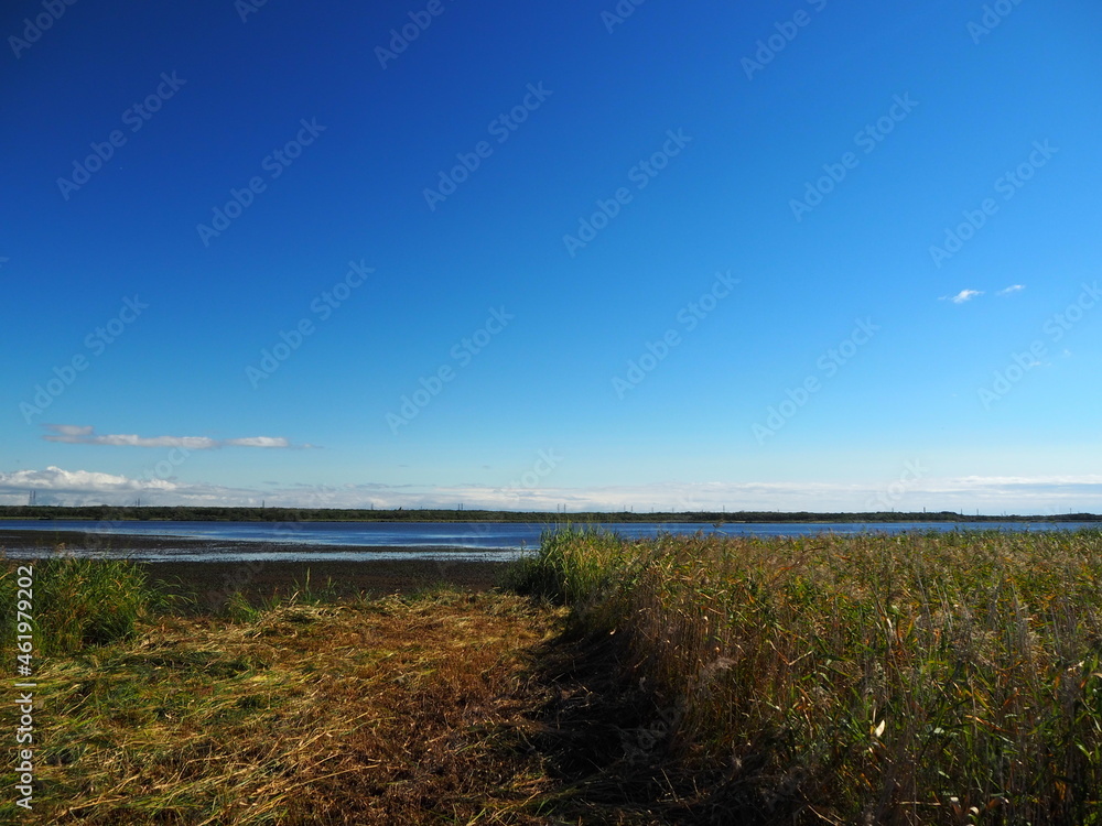 青い空と穏やかなウトナイ湖