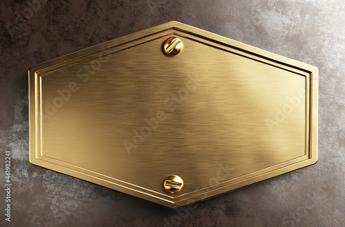  Empty brass shield. Vintage style, steampunk style. 3d illustration