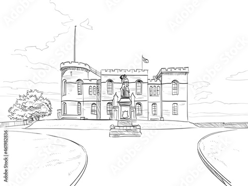Inverness Castle. Scotland. Hand drawn city sketch. Vector illustration.