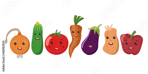 Wallpaper Mural Set of cartoon vegetables. Children's color vector illustration. White isolated background. Torontodigital.ca